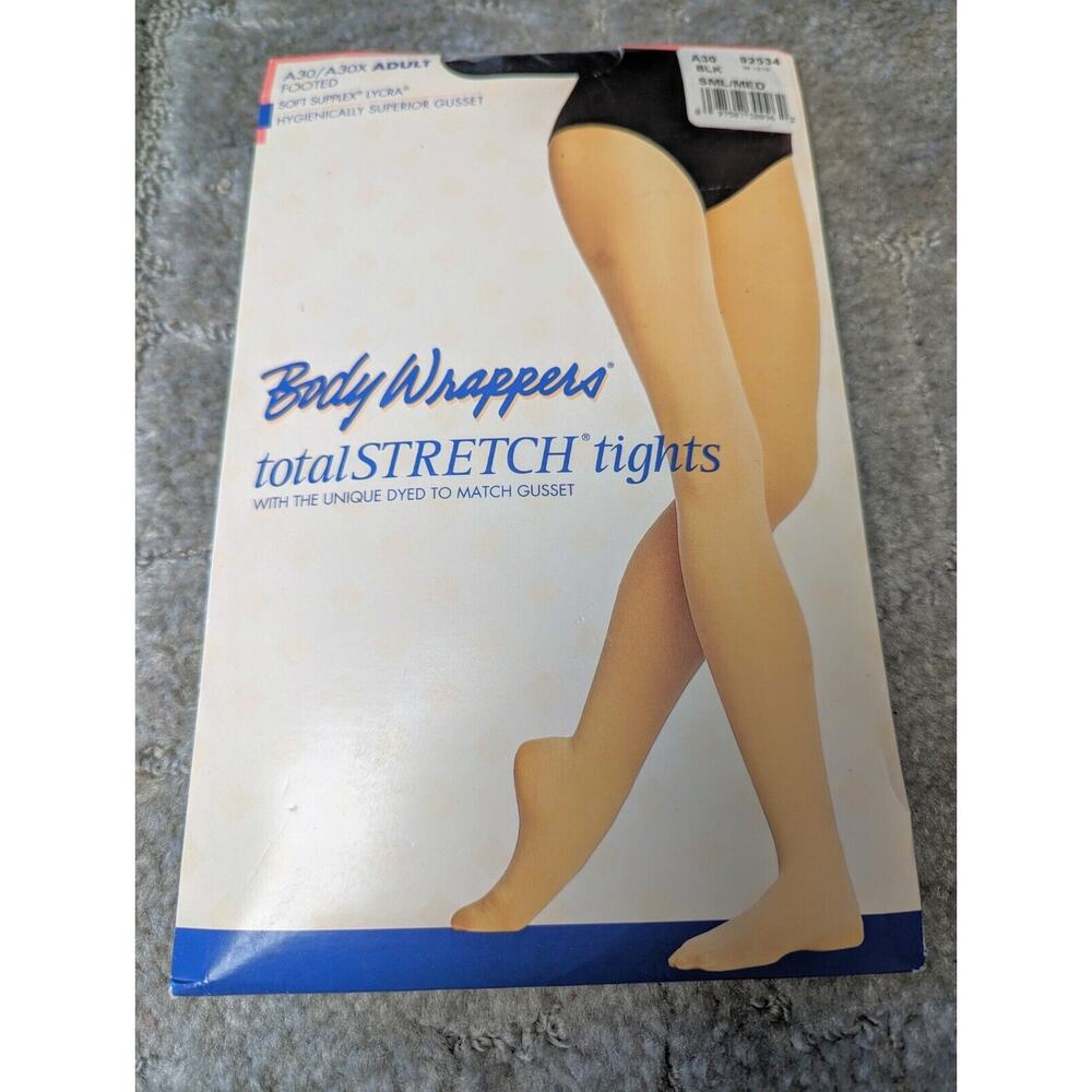 Body Wrappers Total STRETCH tights footed WOMENS size SML/MED A30/A30X black NIP